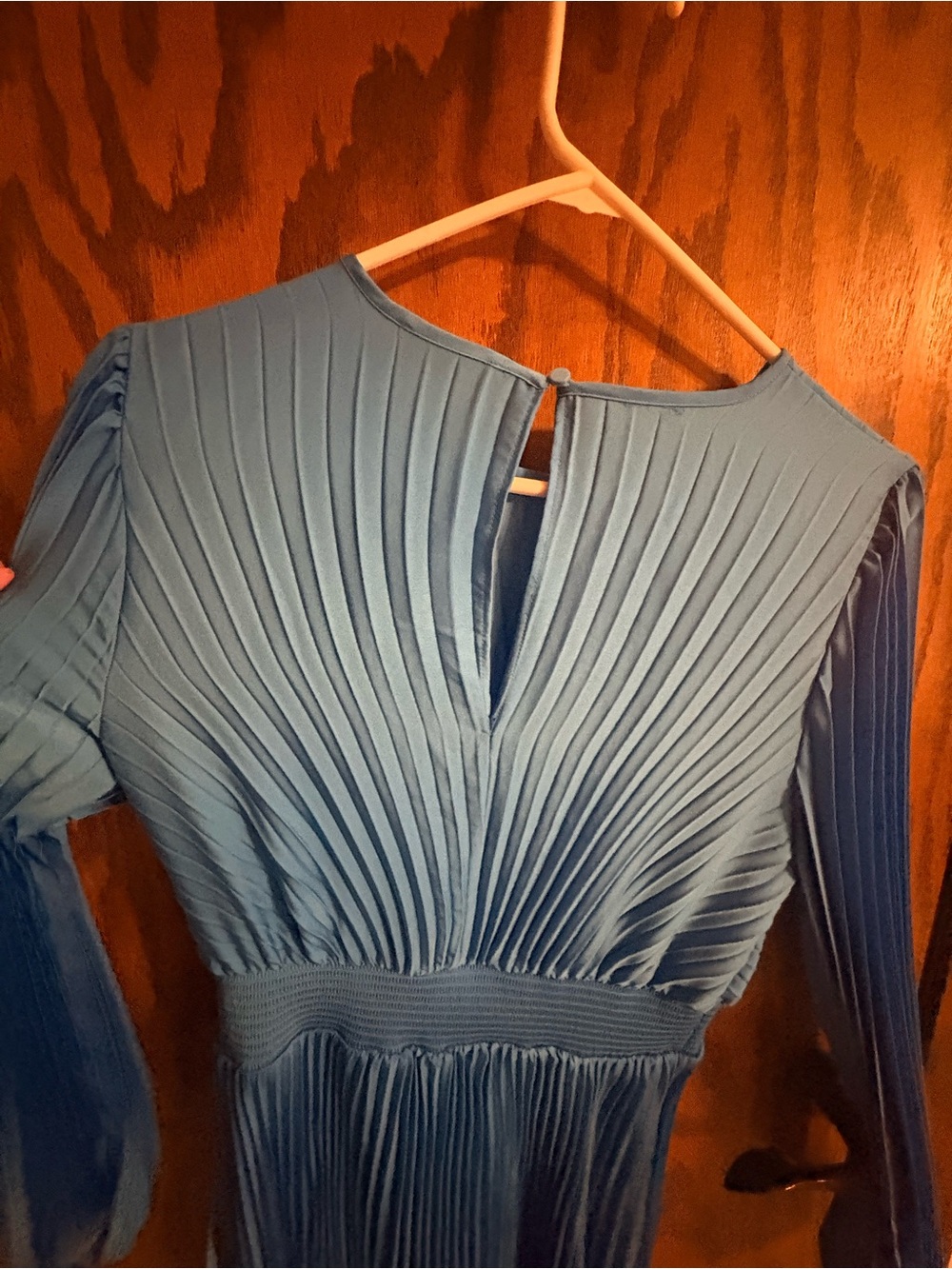 Express Pleated Long-Sleeve Teal-Blue Dress